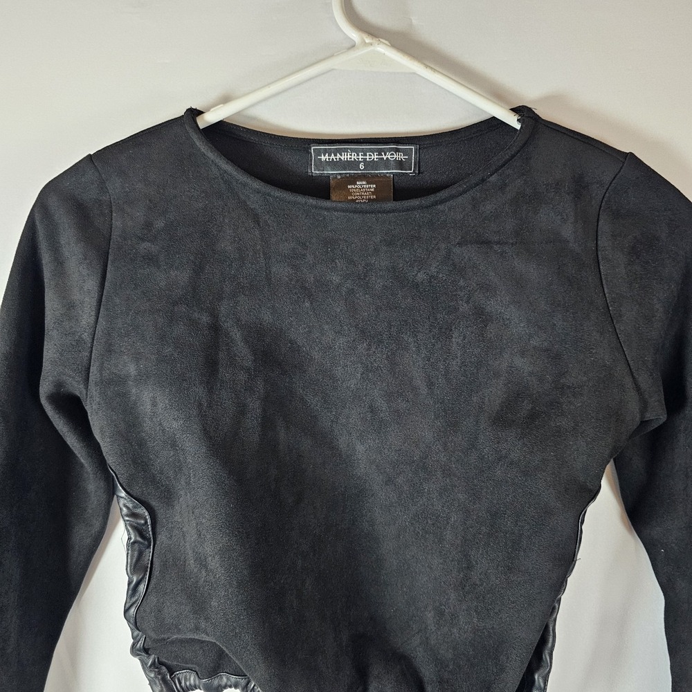 Maniere De Voir Top Women 6 Black Stretch Faux Suede Cropped Backless Tie Sexy - Picture 3 of 8